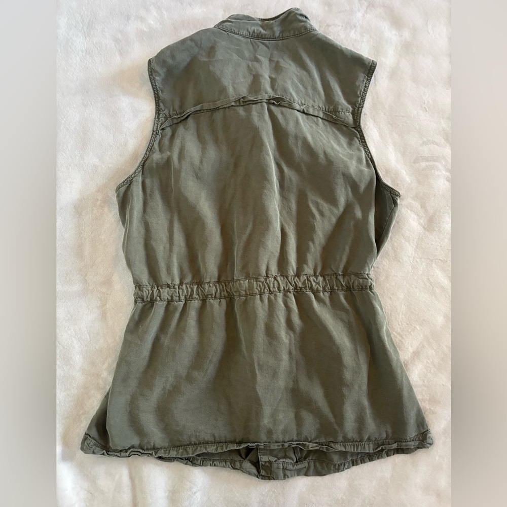 A.N.A Olive Utility Safari Vest Drawstring Waist Cargo Pocket Lyocell Large - Picture 8 of 11